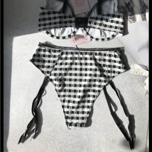 Savage X Fenty Black and White Checkered Bra Set